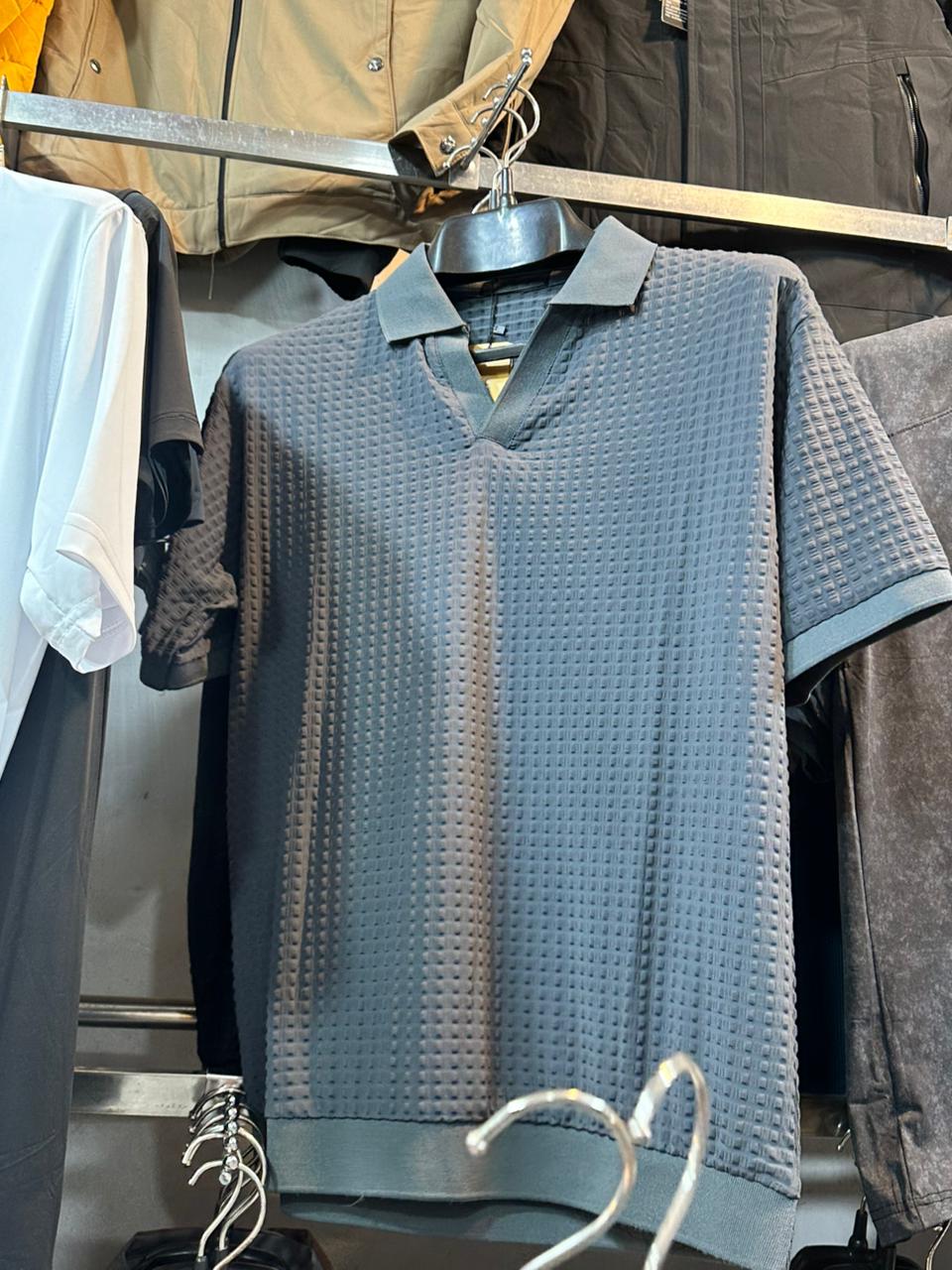 GenZee Stylo | Premium Textured Knit Polo Shirt - Slate Grey