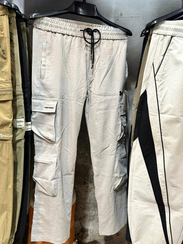GenZee Stylo | Urban Multi-Pocket Techwear Cargo Trousers - Off-White