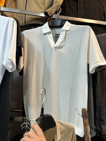 GenZee Stylo | Premium Waffle Knit V-Neck Polo Shirt - Arctic White