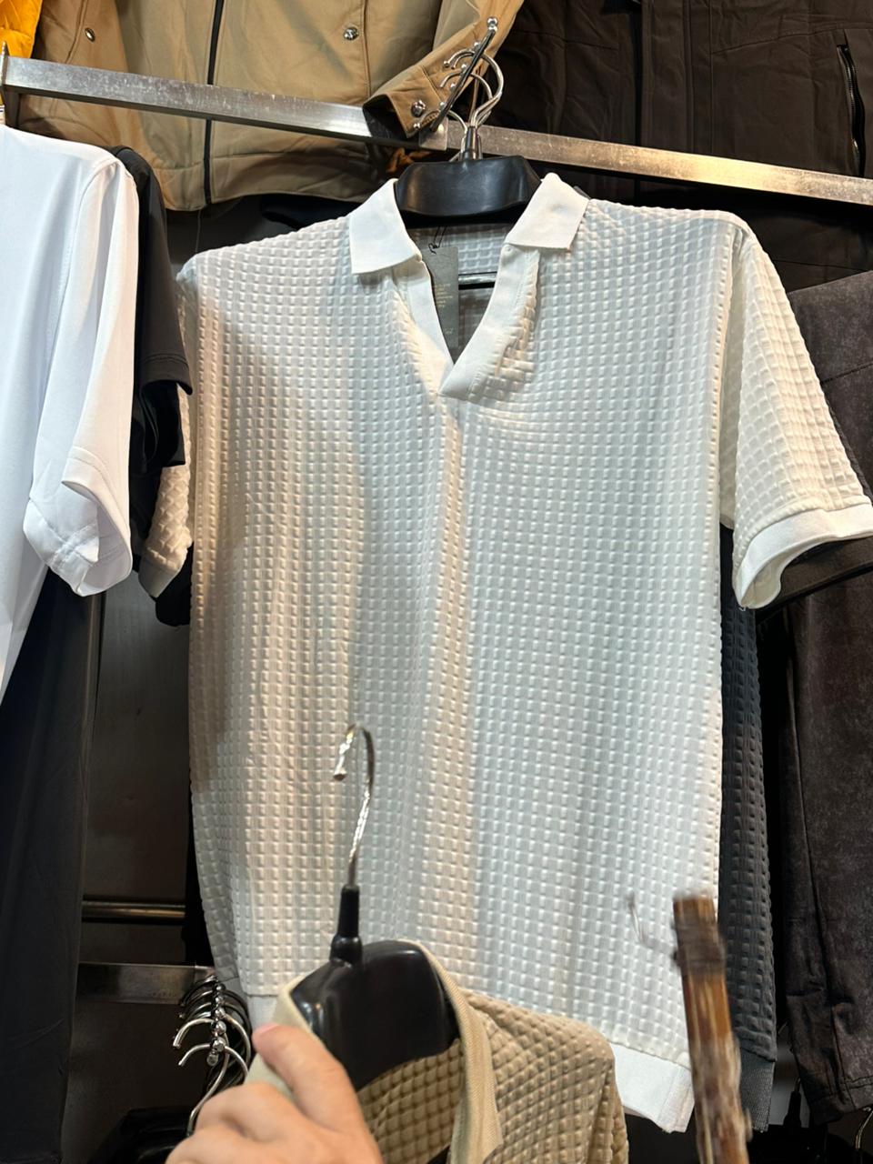 GenZee Stylo | Premium Waffle Knit V-Neck Polo Shirt - Arctic White