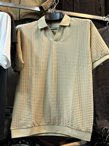 Men’s Premium Textured Waffle Knit Polo – Sand